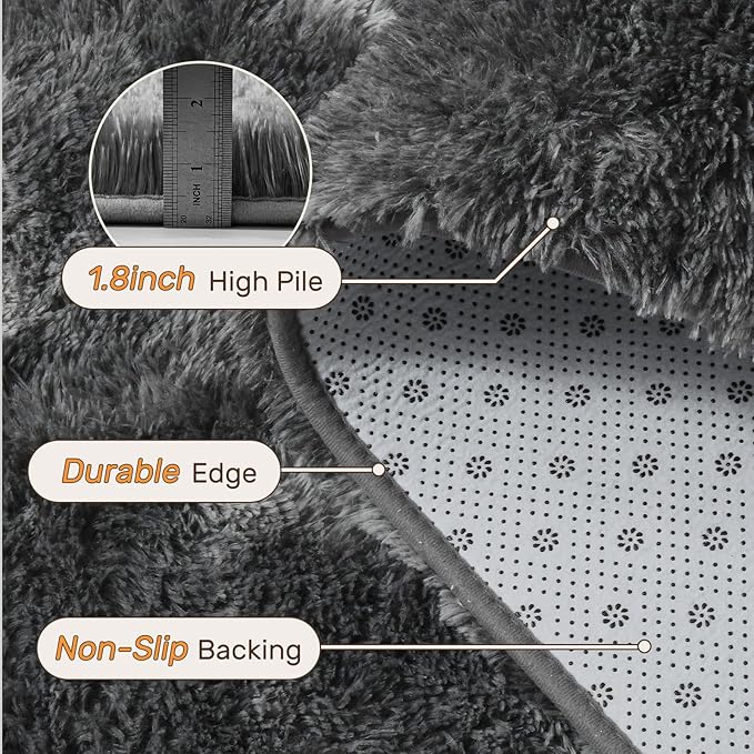 5x7 Ft Area Rugs for Living Room, Grey Plush Fluffy Shaggy Bedroom Rugs Non-Slip, Ultra Soft Carpet for Nursery Kids PlayRoom Dorm Office Indoor
