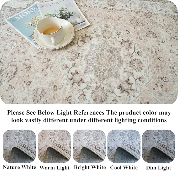 4x10 Hallway Wide Runner Rug: Washable Oriental Soft Area Rug for Living Room Bedroom Stain Resistant Low Pile Carpet for Entryway Ktichen Thin Non Slip Floor Mat for Bathroom Dining Room(Beige,4x10)