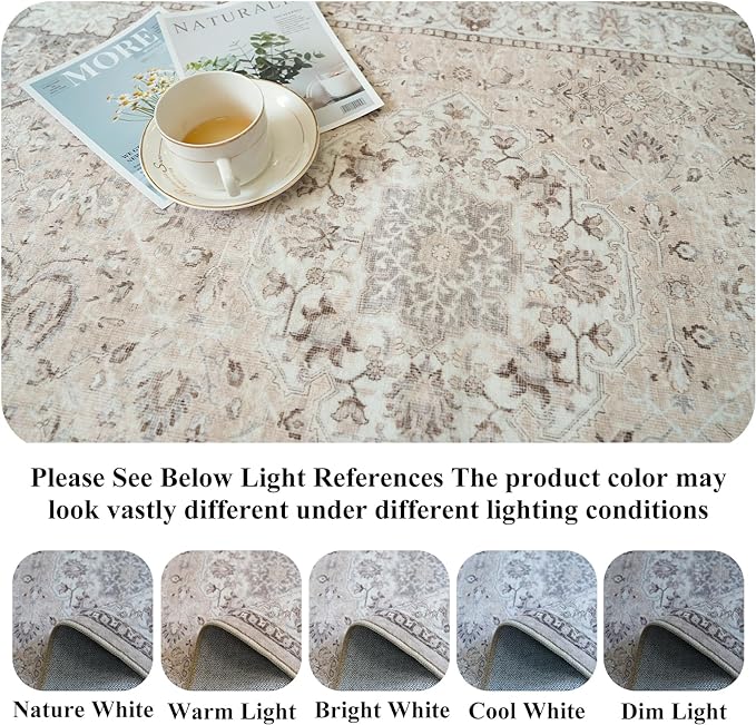Hallway Washable Runner Rug - 2'6x14 Kitchen Rugs Entryway Rug Runner Vintage Soft Floor Mat Non Slip Indoor Farmhouse Carpet for Bathroom Living Room Bedroom (2'6''x14', Beige)