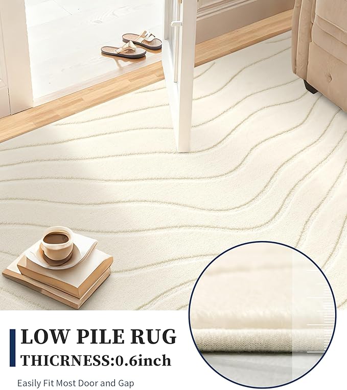 YIHOUSE 8x10 Striped Area Rug, Modern Washable Stain Resistant Rugs Non Slip, Soft Indoor Large Floor Carpet for Living Room, Bedroom,Dining Room, White