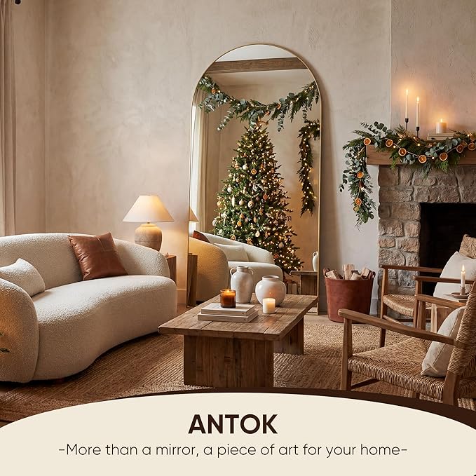 Antok Full Length Mirror, 71"x32" Floor Mirror, Arched Floor Standing Freestanding Arch Full Body Mirrors with Stand for Bedroom, Hanging Mounted for Living Room Cloakroom,Gold