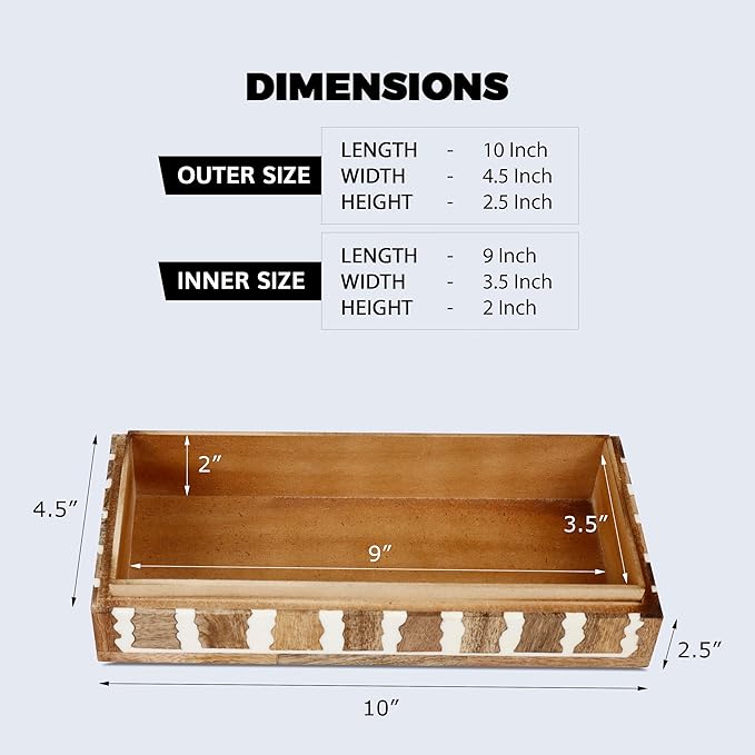 Handicrafts Home White Decorative Storage Box with Lid Wooden Coffee Table Storage Box Decorative Organizer for Living Room Decor – Resin Inlay Kept Safari Collection - 10x4.5x2.5