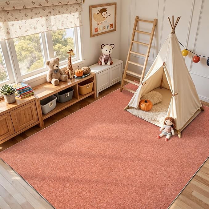 FinRèc 5x7 Washable Area Rugs for Bedroom Living Room, Low Pile Thin Rug Solid Color, Non-Slip Carpet Indoor for Home Decor (Orange/White)