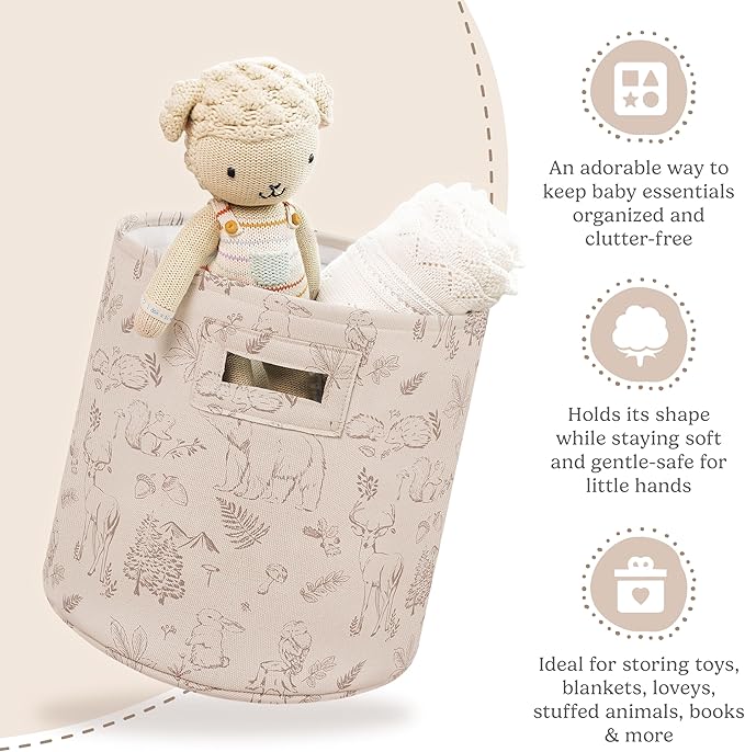 Sorrel + Fern Nursery Storage Basket (Magic Forest), Soft Collapsible Fabric Toy Bin, Magic Forest-Inspired Organizer for Playroom or Nursery, Gender-Neutral Decor, 13 × 13 Inches
