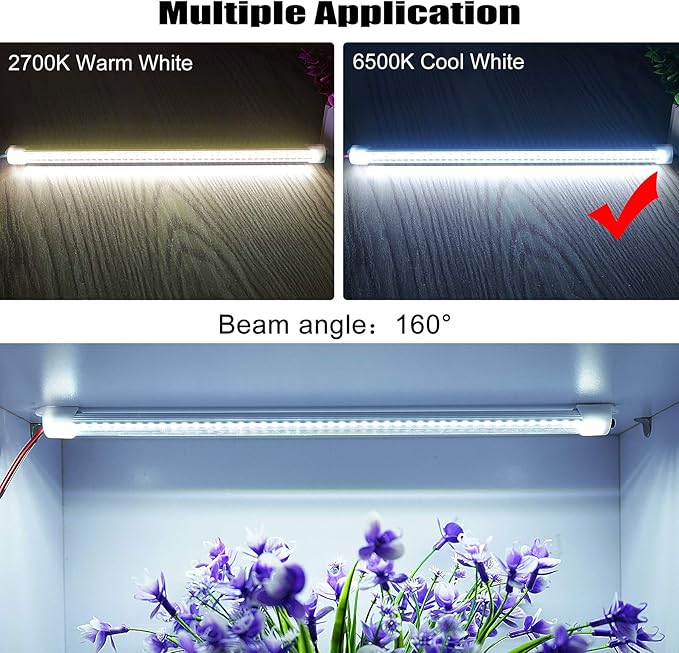Rifachua Car 12V Interior LED Light Bar 48 LEDs Strip Lights with Switch and Magnets 6500K White Light for Car Van RV Cabinet Showcase Indoor Room Home 4 PCS Extendable