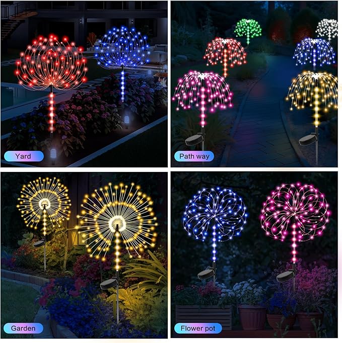 2 Pack 250LED Solar Garden Lights Outdoor, Dual Lighting Modes Firework Lights Solar Powered, Waterproof Twinkle Fairy Light Outside for Yard Patio Pathway Christmas Party Decorative(Blue)