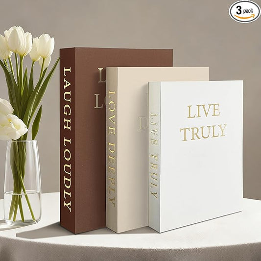Aesthetic Decorative Books, Set of 3 Linen Fake Book, Faux Book Boxes for Coffee Table, Photo Organization, and Keepsake Storage