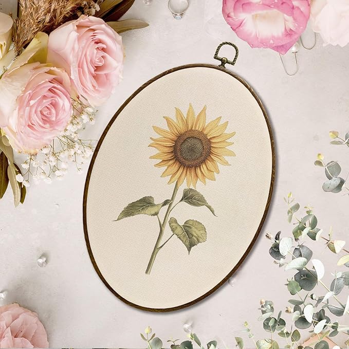 JQF Vintage Yellow Floral Oval Wall Decor, Rustic Farmhouse Flower Oval Canvas Wall Art, Neutral Cottagecore Botanical Floral Framed Prints Hanging Decor for Home Bedroom Living Room, 8.5x11.5 Inch
