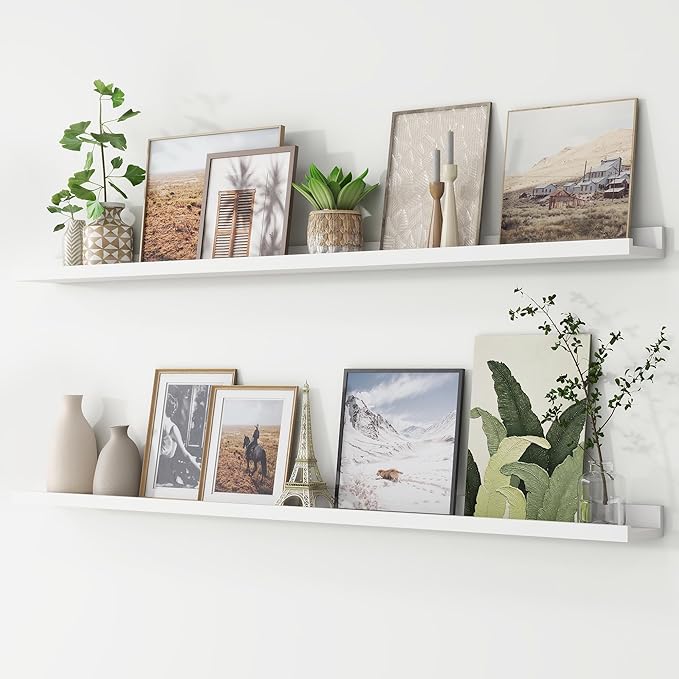 FLYJOE Picture Ledge Shelf, Floating Shelves Set of 2, 56 Inches Long Large Nursery Book Shelves for Toys Storage, Kids Bookshelf Wall Mounted for Living Room Bedroom Decor Books Photo Frames, White
