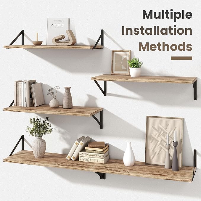Marsmiles Deep Floating Shelves for Wall - 30 Inch Wide x 12 Inch Deep Wall Shelves Set of 2 - Rustic Wood Floating Shelves for Living Room Bedroom Bathroom