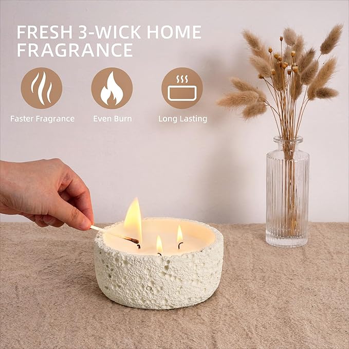 Viyffo 20oz Large Scented Candle - Lemongrass & Bergamot, 3 Wick Home Scented Candle, Non Toxic Soy for Women and Men, Ivory White Textured Ceramic Jar, Luxury Fragrance, Elegant Home Décor & Gift