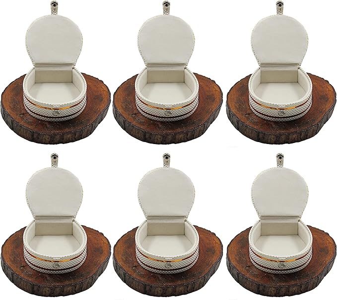 atorakushon PU Leather Cosmetic Jewellery accessories Small Round Bangle Box Ring Earrings Studs Box Necklace Wardrobe Organizer for Female Pack of 6 (Cream)