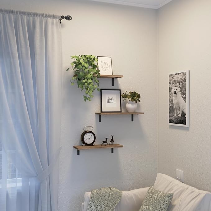 DOLLFIO Floating Shelves, 3 Sets Wall Shelves, Wooden Floating Shelves for Wall Décor, Wall Mounted Floating Bathroom Shelf for Storage, Floating Book Shelf for Bedroom, Living Room – Rustic Brown