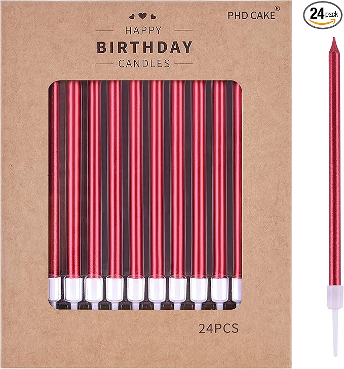PHD CAKE Red Long Thin Metallic Birthday Candles, Cake Candles, Birthday Parties, Wedding Decorations, Party Candles