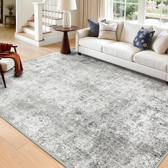 RELEANY Washable Area Rugs 6'x8' Non-Slip Modern Abstract Soft for Living Room Entryway Bedroom Nursery, Print Pattern, Gray White Grey