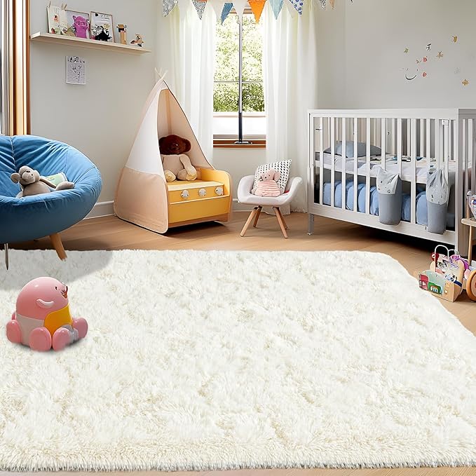 Soft Small Rugs for Bedroom Hallways, 2x3 Area Rugs for Living Room, Modern Shaggy Carpets Fuzzy Rug for Boys Girls Dorm Nursery Home Decor Aesthetic, Upgrade Non-Slip Durable, Cream White