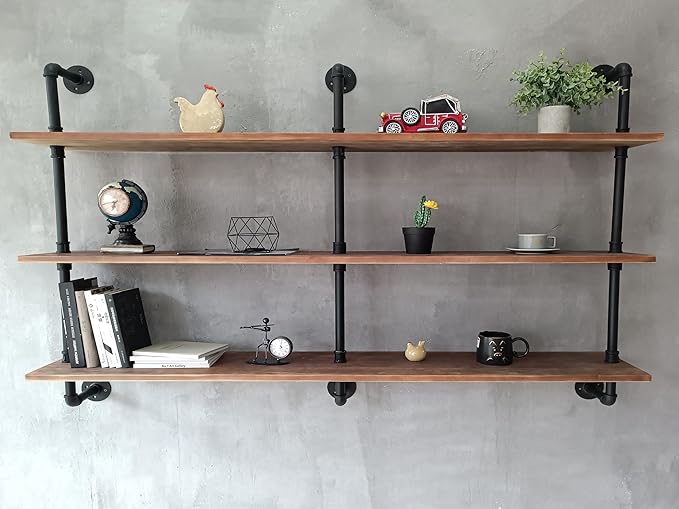 HDDFER Floating Shelves for Wall Bookshelf Industrial Pipe Shelving Shelves Natural Wood Planks 60 inch Rustic Wall Shelves Hanging Bookshelves Farmhouse Kitchen Shelving