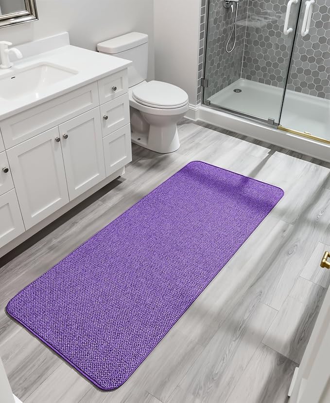 Bosap Bath Mat,Ultra Thin Bathroom Runner Rugs,Large Bath Mats for Bathroom,Quick Dry,Non-Slip,Machine Washable,Low Pile,Bath Rug,Shower Outside,Sink,Home Decor Accessories.Purple,2'x5'（24x60inch）