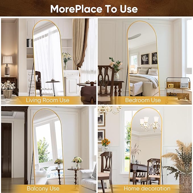 Antok Arched Full Length Mirror, 71"x28" Gold Metal Frame Floor Mirror for Bedroom Living Room, Freestanding/Wall Mount/Leaning