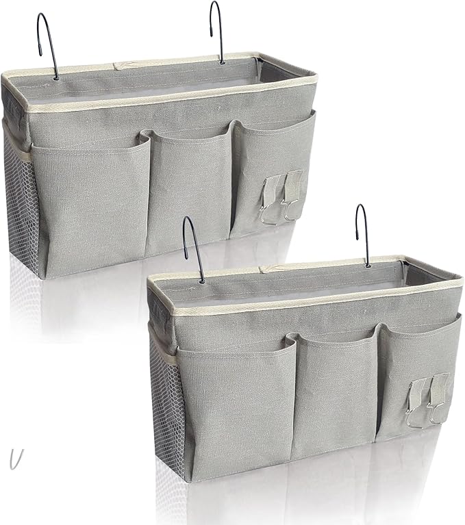 Bedside Caddy, Bedside Hanging Storage Organizer forBunk and Hospital Beds,College Dorm Bed，Can be Placed Glasses Books Mobile Phones (Grey 2)