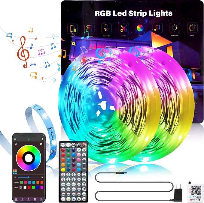 GANZQH 200FT Led Lights for Bedroom, Color Changing RGB Led Strip Lights Indoor, Music Sync Led Light Strip with Remote and App Control, DIY Led lights for Room Home Decor Ambient Lighting (2*100FT)