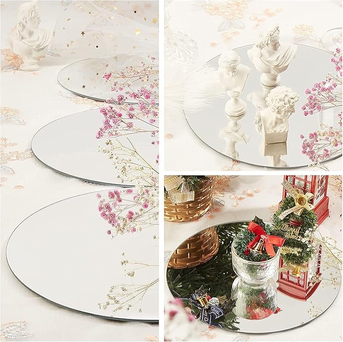 DARENYI 8 inch Glass Round Mirror Circle Wall Mounted for Bathroom, Living Room, Home Decor, Small Round Mirror Plate Trays for Wedding Table Centerpieces