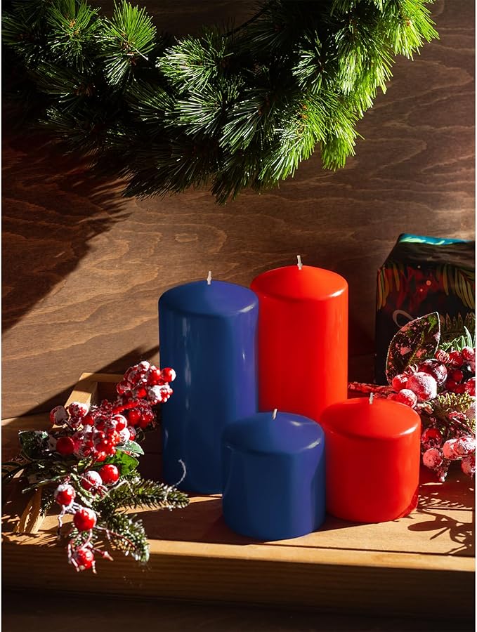 Candwax 3x6 Pillar Candles Set of 3 - Navy Blue Candles Pillar - 80-Hour Burn Time Self-Extinguishing Long Lasting Candles for Home Decor - Cone-Top Dark Blue Pillar Candles