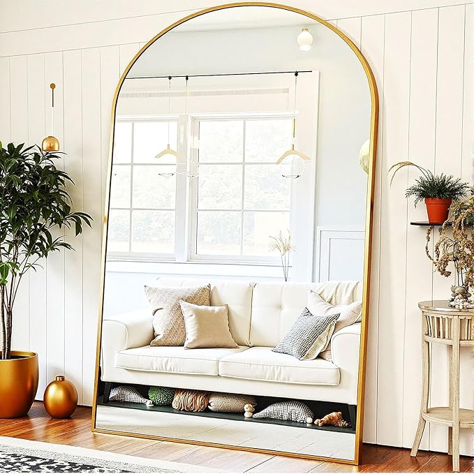KOMCOTE Full Length Floor Mirror, 91x46 Inch Oversized Arched Standing Mirror in Gold for Bedroom, Living Room, Dressing Room - Elegant Freestanding Leaning Mirror Decor