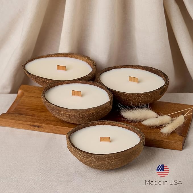 – Scented Candles Clearance | Coconut Shell Soy Wax Candle with Wooden Wick | Candles for Home Décor | Gift Idea for Women (4, Cashmere/Pistachio/Coffee/Salted Caramel)