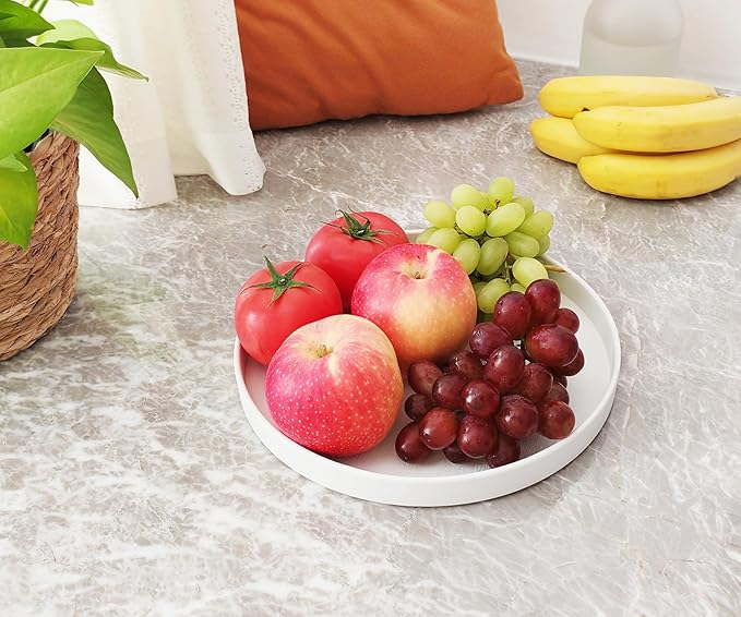 Round White Tray (9.5 inch) - Bathroom Vanity Tray, Kitchen Counter Organizer, Coffee Table Decor | Farmhouse, Modern & Boho Decor | Perfume, Soap, Essentials Tray