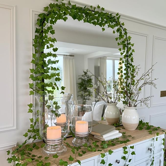 CQURE 48 Pack 336Ft Artificial Ivy Fake Vines,Ivy Garland Greenery Garland Fake Hanging Plants Vines Aesthetic Green Leaves for Bedroom Wedding Party Garden Wall Room Decor