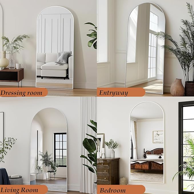 Dewfig Arched White Full Length Mirror,76"X34" Large Floor Mirror, Full Body Mirrors for Leaning or Hanging, Standing Mirrors for Bedroom, Living Room,Dressing Room, Aluminum Alloy Frame, White