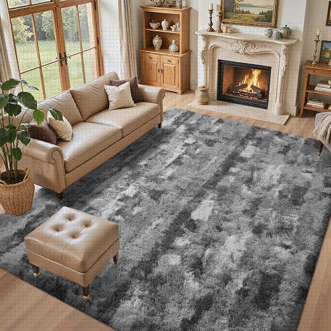 5x7 Feet Area Rugs for Living Room, Grey and White Plush Fluffy Shaggy Bedroom Rugs Non-Slip, Ultra Soft Carpet for Nursery Kids PlayRoom Dorm Office Indoor