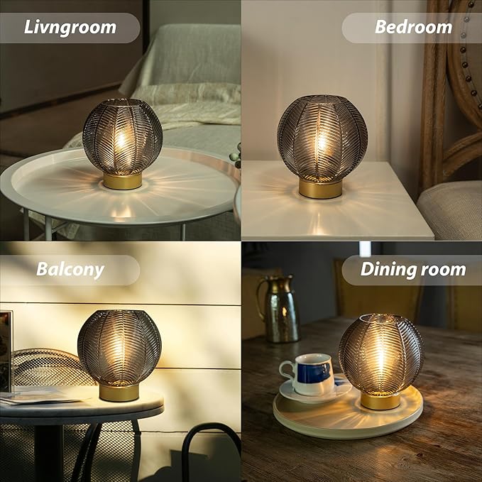 LUSHARBOR Battery Operated Lamp with Timer, Small Table Lamp Battery Powered, Cordless Bedside Lamps for Living Room Decorative Lamp for Bedroom Tabletop Shelf Dorm Desk-Grey
