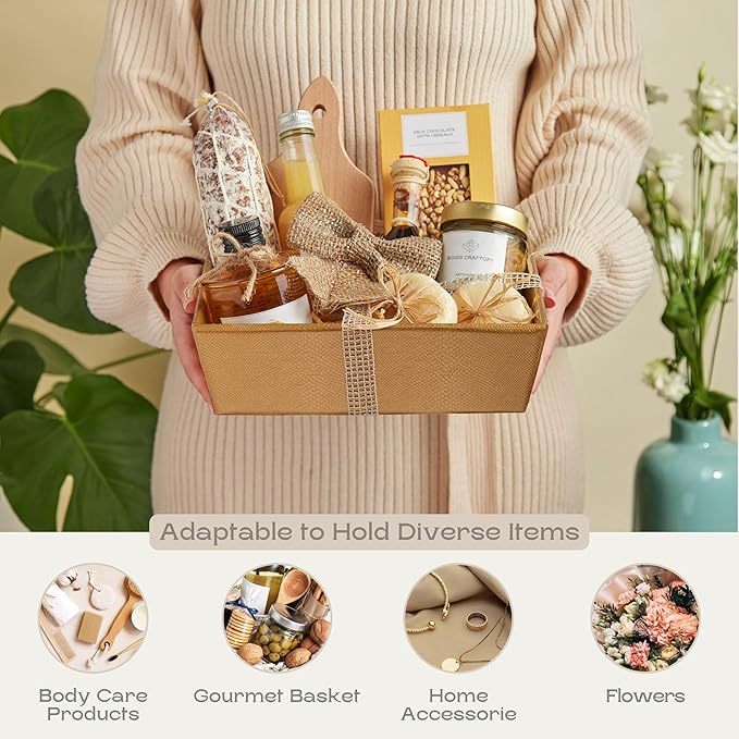 Pack of 5 Baskets for Gifts Empty Made in Italy - Ideal for Baby Shower, Wedding and for Any Occasion - 9" x 6.69" x 3.14" Gold - by Boxes Craftory