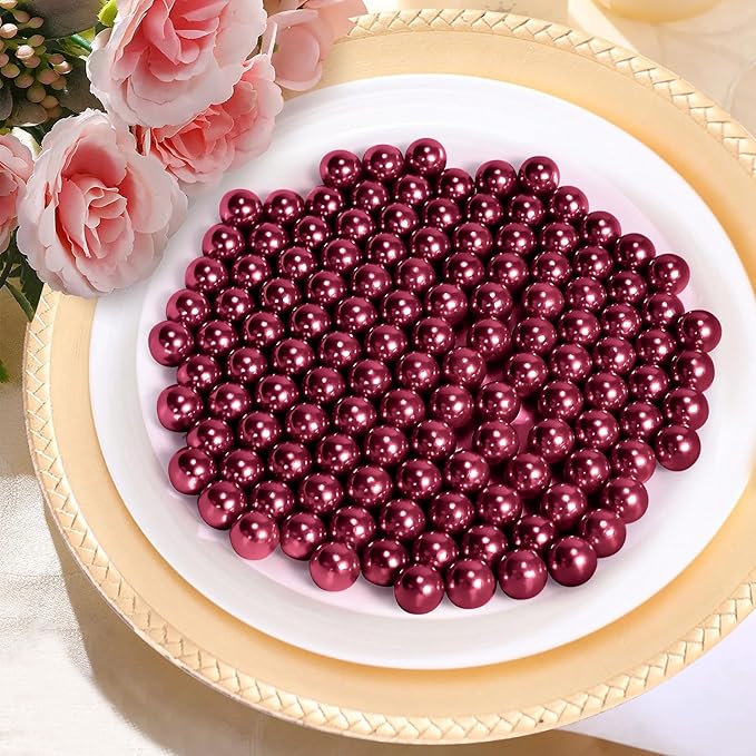 1400Pcs Wine Red Vase Filler Pearl Beads for Crafting 8mm Beads No Holes Decor Suitable for Wedding Decor, Party Decorations, Centerpiece Table Decorations