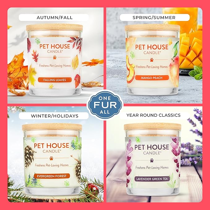 Pet House Candles, Clean Long-Burning, Scented Pet Friendly Candles, Plant-Based, 60 Hour Burn Time - Fresh Cut Roses, 9 oz