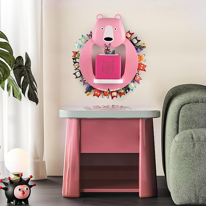 TonieBox Storage,Tonies Storage Shelf,Creative Bear Design Children's Magnetic Tonies Shelf,30-40pcs Tonies Figures Floating Shelf for Tonies Figures Display (Pink).