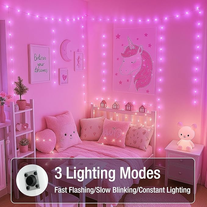 20 Pack Fairy Lights Battery Operated - 7ft 20 Led Twinkle Lights 3 Modes, Bulk Mini String Lights Waterproof for Mason Jars Vases DIY Party Wedding Decoration Christmas - Pink