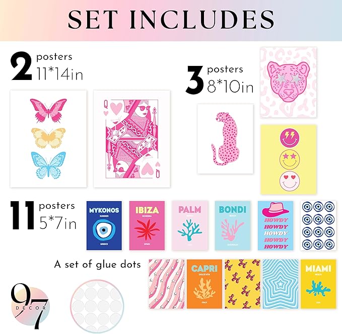 97 Decor Large 11x14 Cute Preppy Room Decor Teen Girls - Preppy Wall Decor, Trendy Preppy Posters For Room Aesthetic, Preppy Pictures For Wall, Summer Prints Preppy Travel Stuff Dorm Decorations (Unframed)