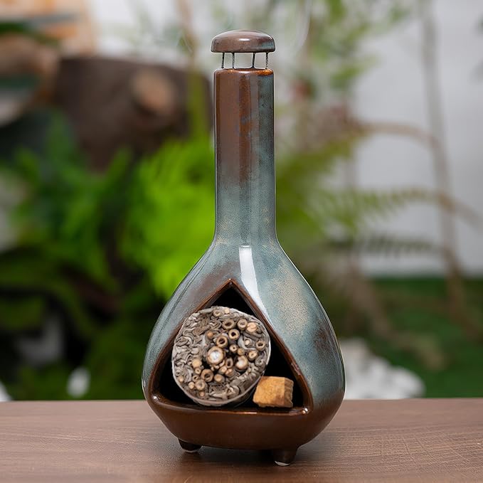MOUGIGI Premium Ceramic Palo Santo Holder & Smudge Bowl-Mini Chiminea| Multi-Purpose Burner for Sage Sticks, Incense Cones, Copal & Candles|Energy Cleansing, Yoga Meditation Accessories|Anxiety Relief