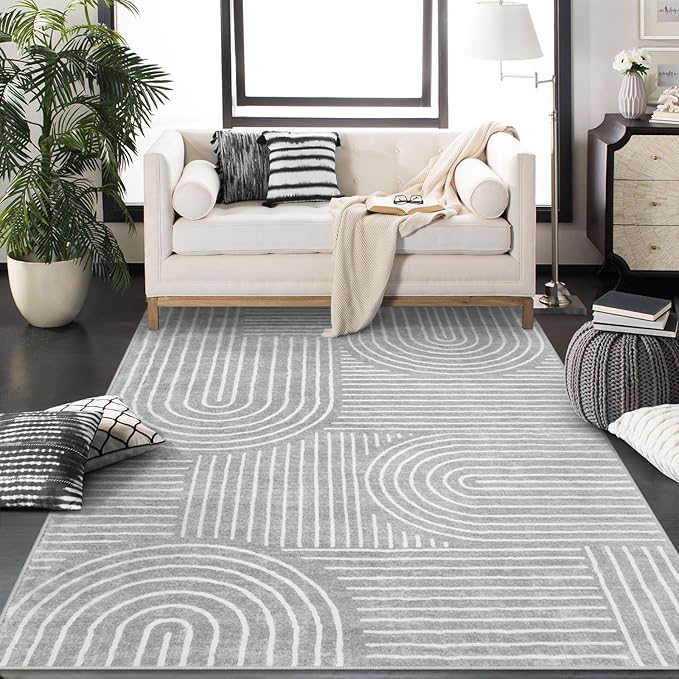Lahome Abstract Washable Rugs, Soft Area Rugs 4x6 Non-Slip Grey Rug for Bedroom Entryway, Ultra-Thin Living Room Rugs Modern Throw Carpet for Nursery Kitchen Darrell (4'x6',Gray)