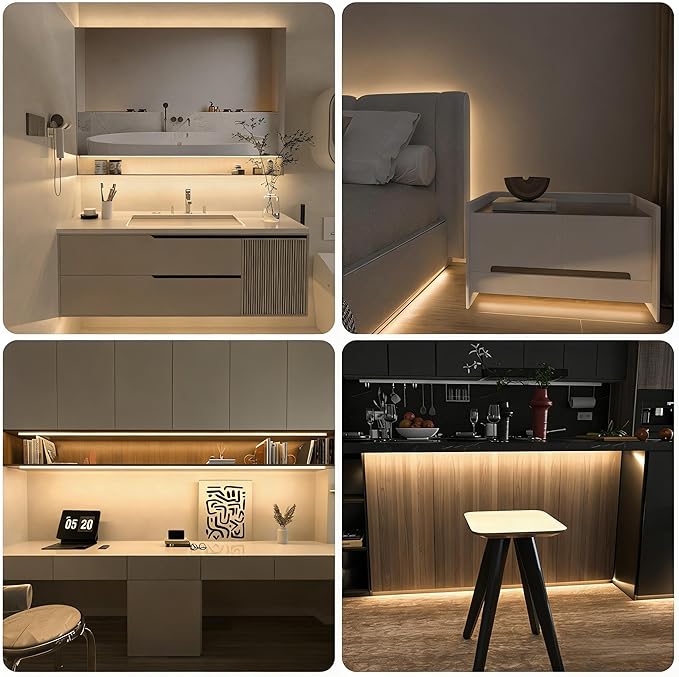 WOBANE Under Cabinet Lighting Kit, 9.8ft COB Light Strip with 24W Adapter,RF Remote,Super Bright Daylight for Kitchen Cabinet,Under Desk,Counter Lighting,4000K Natural White,1500 Lumen,Dimmable