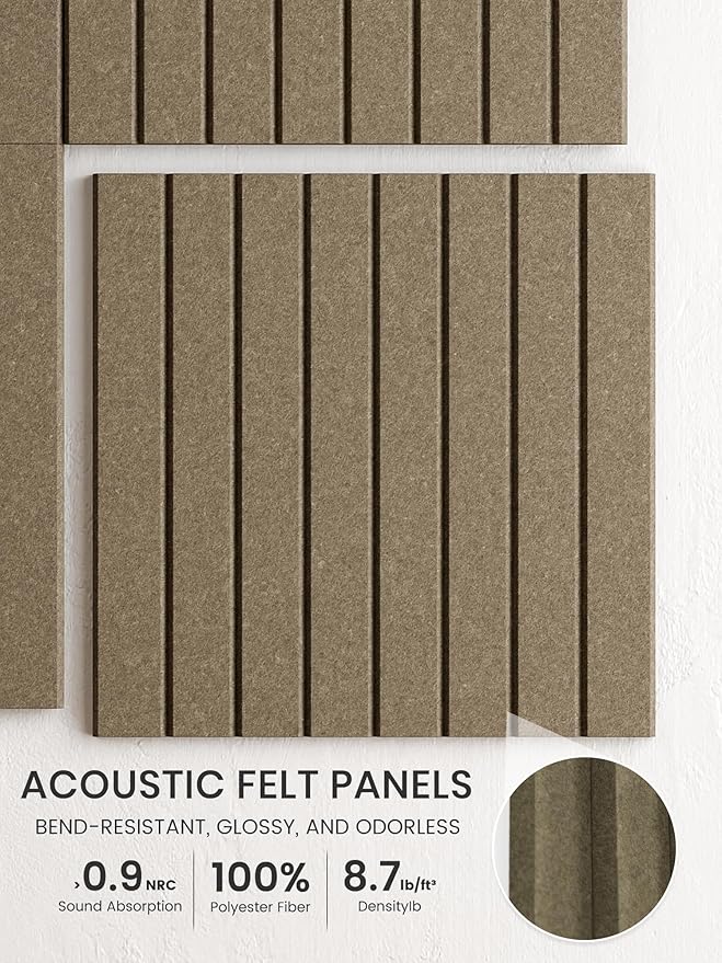 Bumusty Large Cork Board Alternative-36 x 24" Felt Bulletin Board Tiles, with 30 Pushpins, 40 Adhesive Tabs, Fine-Stripe 6-Pack, Cork Boards for Office Push Pin Board Felt Board-Earth Brown