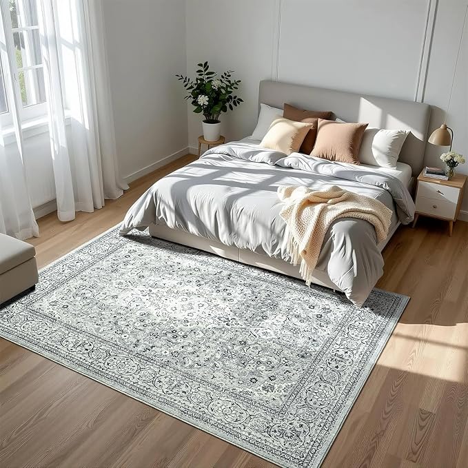Goideal Washable Rug 5x7, Gray Area Rugs Non Slip, Indoor Low Pile Carpet with Rubber Backing for Living Room Kitchen Bathroom Entryway Office Bedroom