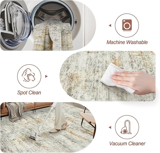 Soalmost 6x9 Area Rug for Living Room Washable 6x9 Non-Slip Modern Abstract Rugs for Bedroom Dinning Room Ultra-Thin Indoor Gray Rust