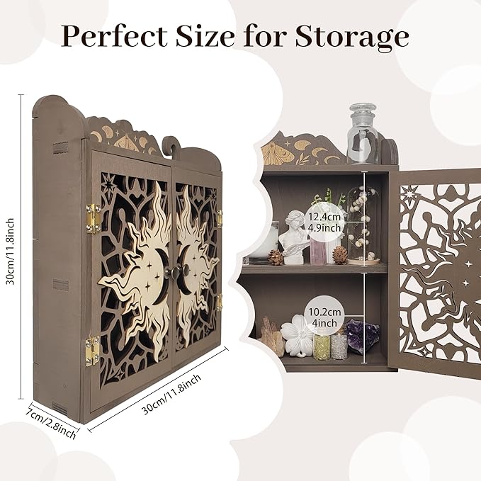Large Crystal Shelf Display Moon Shelf Crystal Holder for Stone Rock Display Shelf, Gem Cabinet Nail Polish Organizer Essential Oil Storage Trinket Case