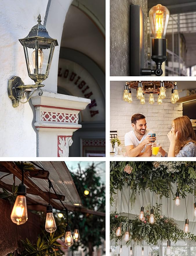 Qualilux Dusk to Dawn Edison Light Bulbs ST19, Vintage Amber Glass, 2300K Amber Warm, 6.5W=60W, Non-Dimmable Auto On/Off Light Sensing LED Filament Bulb Outdoor, 700LM, E26, 2-Pack, HQ-H027