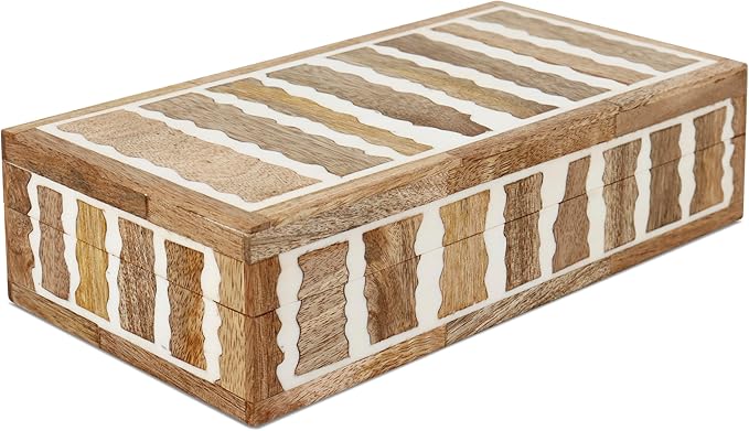 Handicrafts Home White Decorative Storage Box with Lid Wooden Coffee Table Storage Box Decorative Organizer for Living Room Decor – Resin Inlay Kept Safari Collection - 10x4.5x2.5
