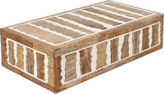 Handicrafts Home White Decorative Storage Box with Lid Wooden Coffee Table Storage Box Decorative Organizer for Living Room Decor – Resin Inlay Kept Safari Collection - 10x4.5x2.5